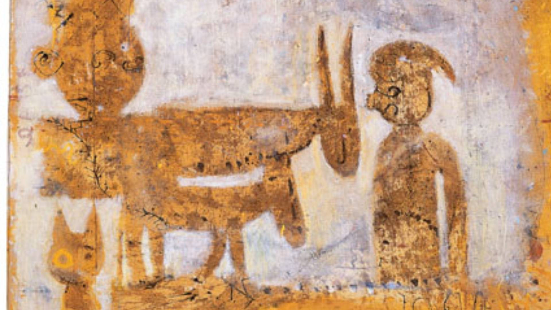 L'art de Natasha Krenbol, personnages humains et animaux sur support, mis en avant par Karin Felix Faure de La Voie Animale